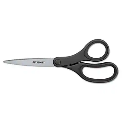 Front. Westcott - KleenEarth Basic Plastic Handle Scissors, 9" Length, Pointed - Black.
