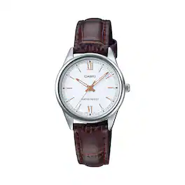 Casio - Women’s Leather Watch with White Dial - LTP-V005L-7B3UDF - Brown