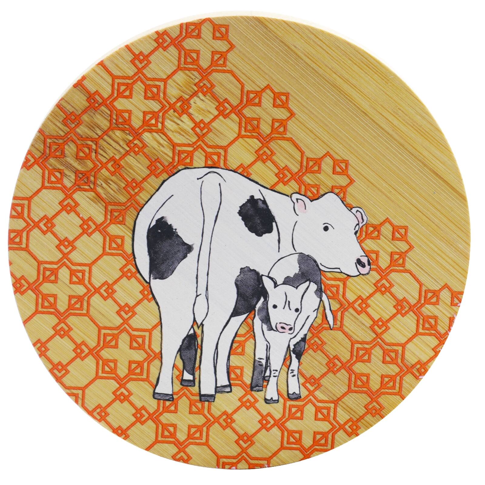 Alt View 2. Urban Market - Urban Market 4 Piece Bamboo Coaster Set with Decorative Farm Animals - Multi.