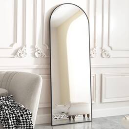HOMLUX - Arched Full Length Floor Mirror Black Aluminum Frame Free Standing Leaning Wall Mount for Bedroom Entryway