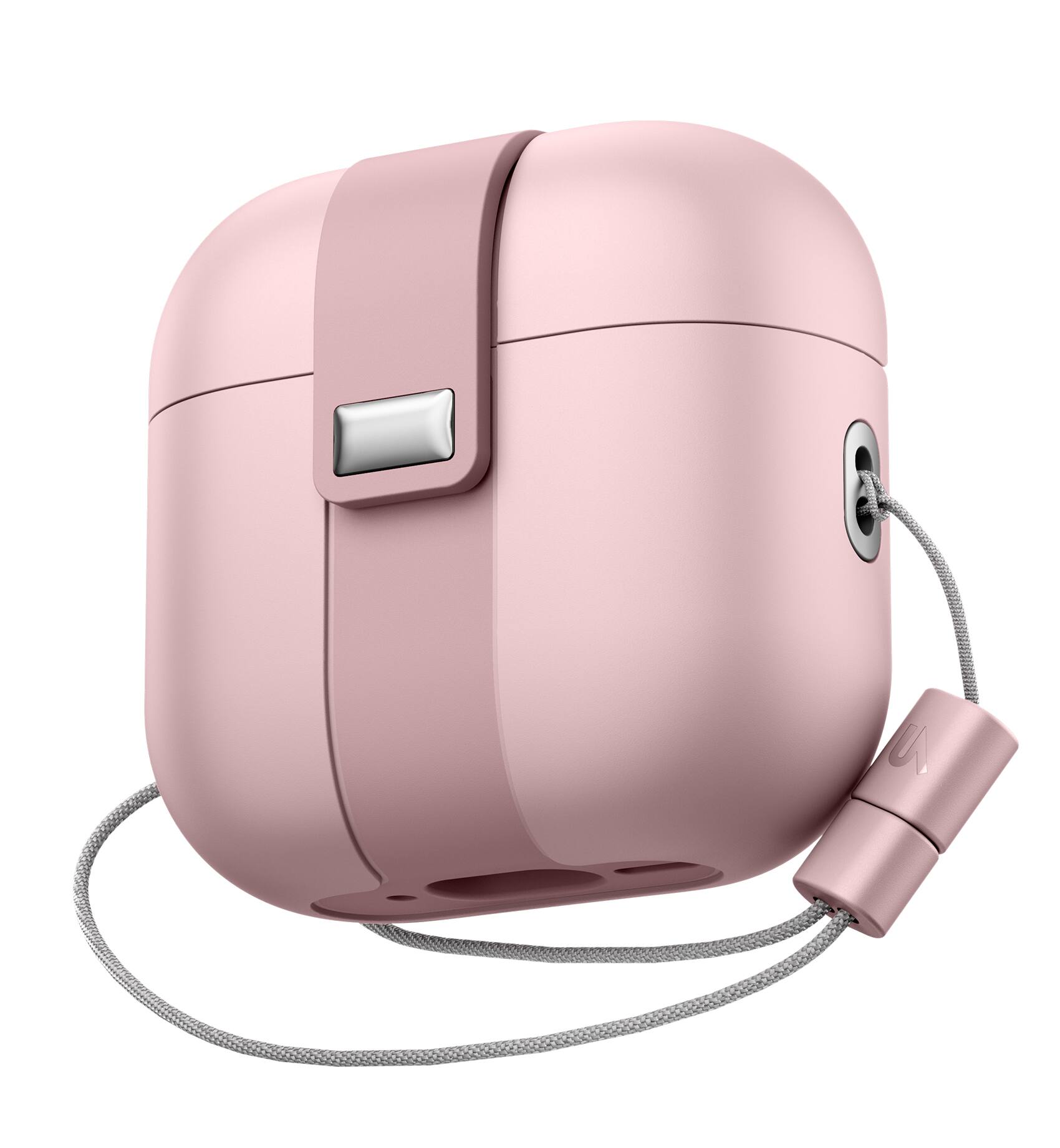 Front. SURITCH - Headphone Case for AirPods 4 (2024), Magnetic Lock Bumper Rugged Protective Cover with Stylish Hanging Lanyard - Pink.
