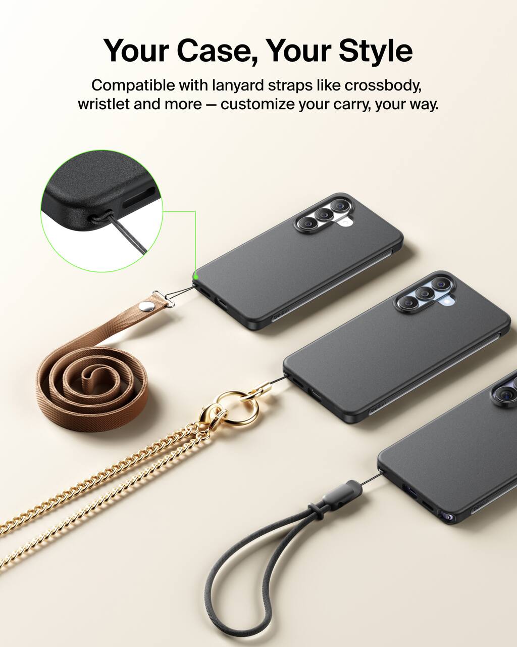 Your Case, Your Style

Compatible with lanyard straps like crossbody, wristlet and more – customize your carry, your way.