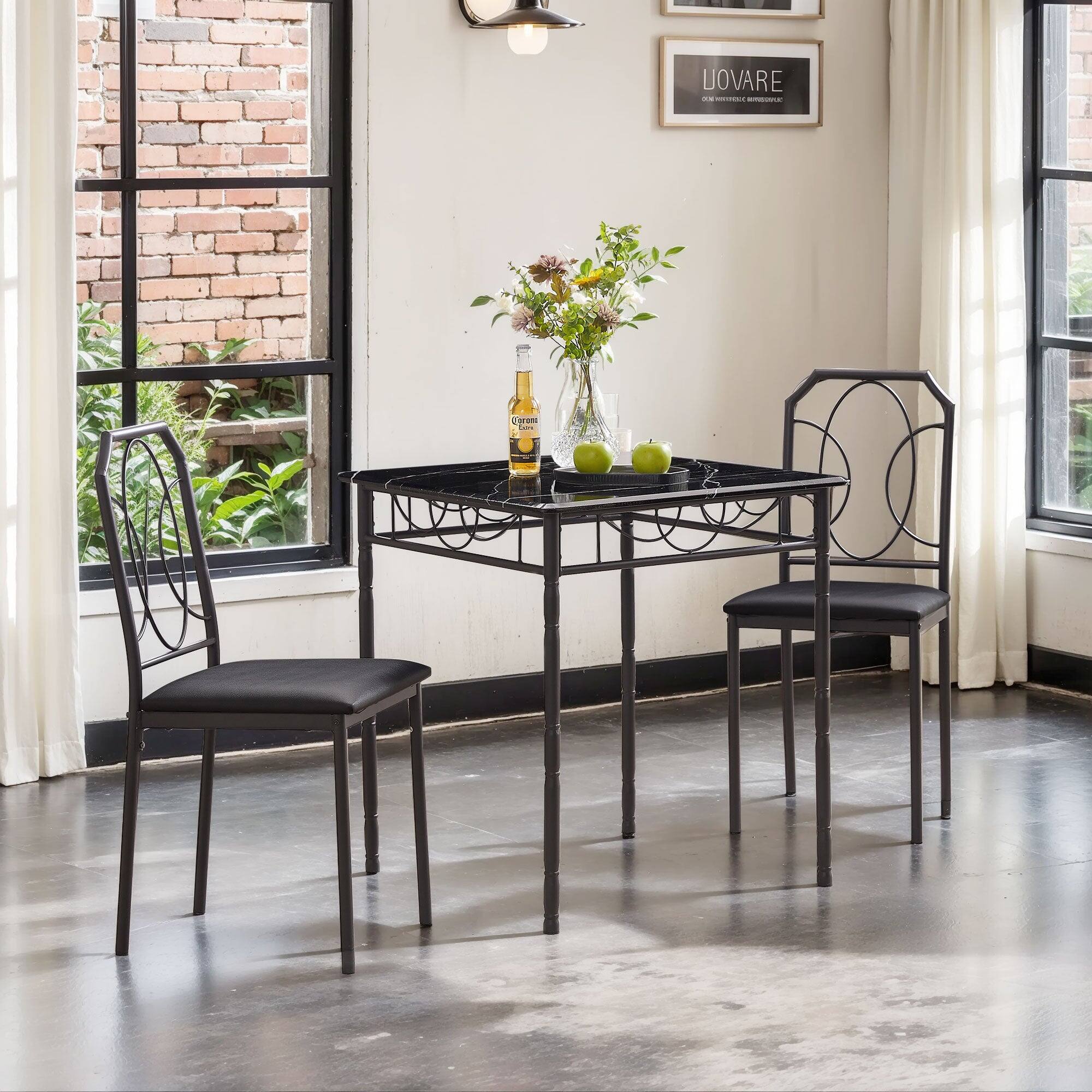 Angle. Vecelo - Modern 5 Piece Kitchen Table Set with 4 Ergonomic Chairs, Space-Saving Dining Set for Small Apartments or Condos - Black Set of 2.