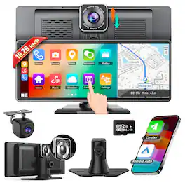 Wrightmaster - 10.62" Android Auto & Apple CarPlay Digital Media Receiver with 4K Front Camera, HD Rear Camera & Versatile Mounting - Black