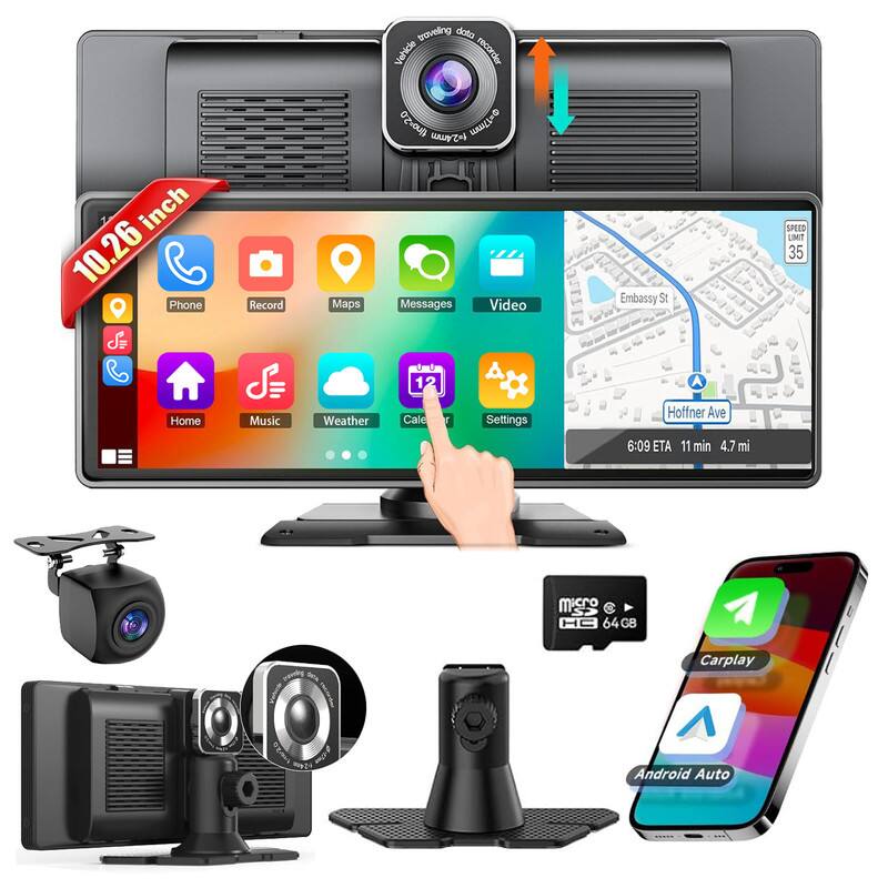 - Traveling Dot Vehicle Recorder
- 10.26 inch
- Phone
- Record
- Maps
- Messages
- Video
- Home
- Music
- Weather
- Calendar
- Settings
- SPEED LIMIT 35
- Embassy St
- Hoffner Ave
- 6:09 ETA 11 min 4.7 mi
- microSD 64GB
- Carplay
- Android Auto