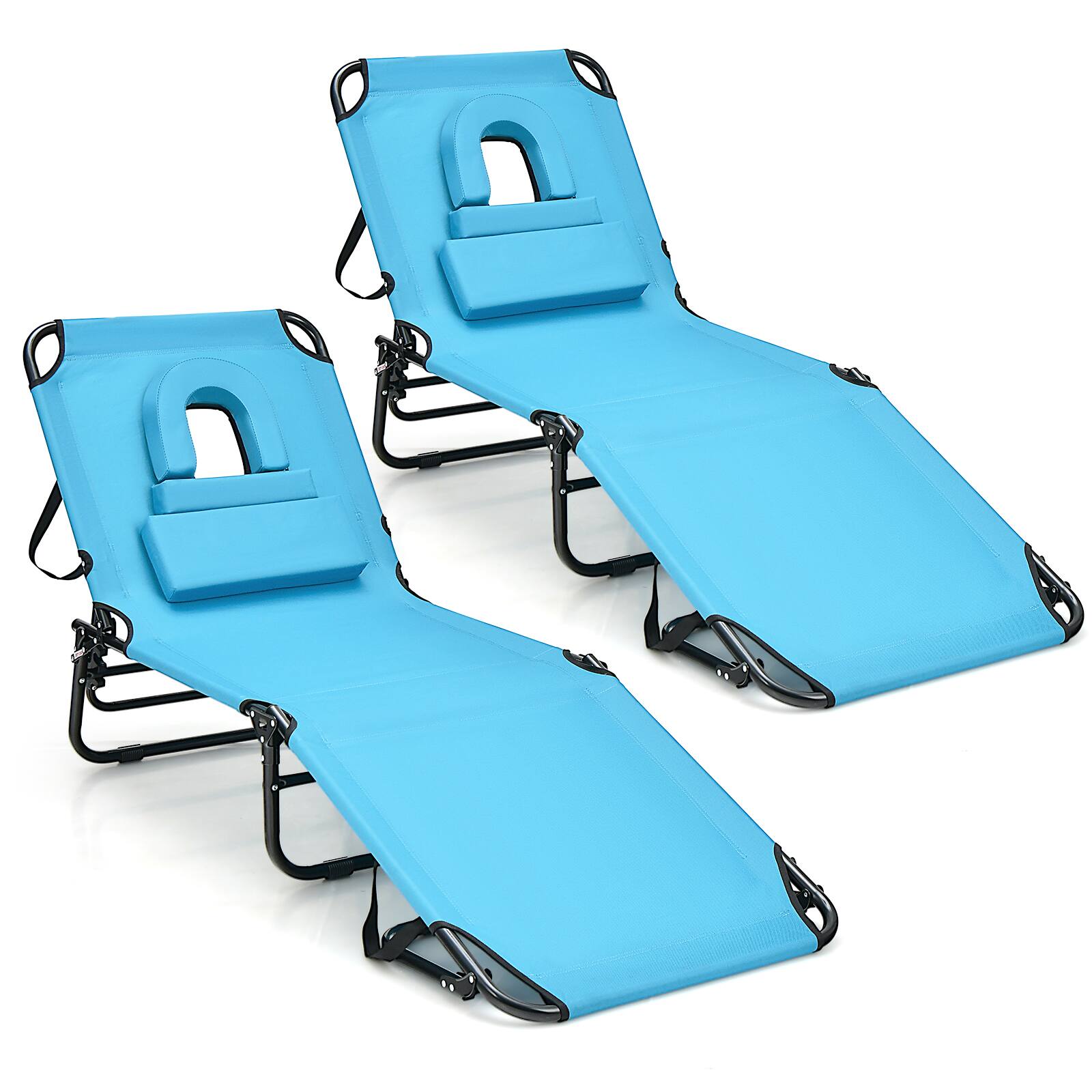Costway - 2 PCS Beach Chaise Lounge Chair with Face Hole Pillows & Adjustable Backrest - Navy price history on PriceWatchPro