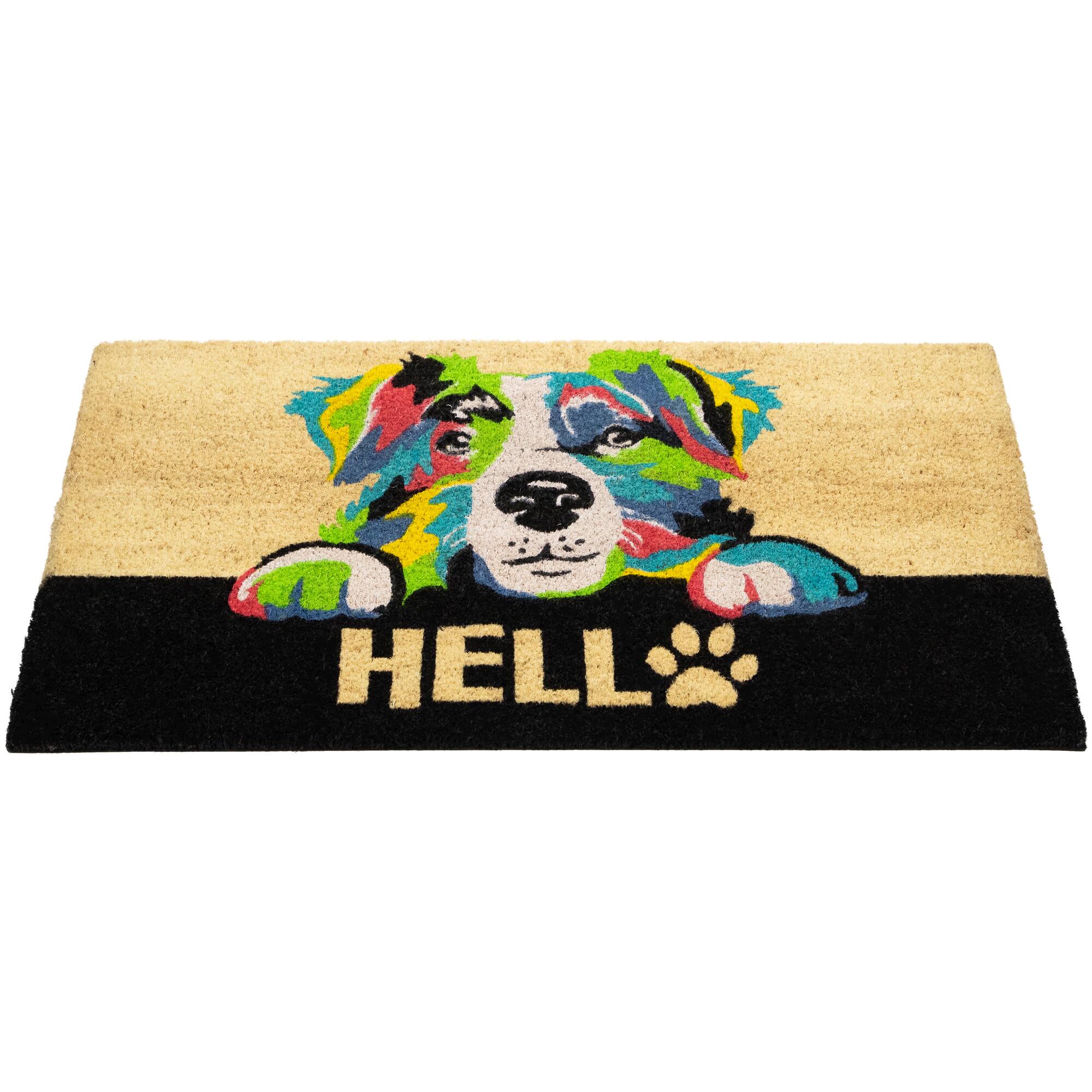 Alt View 3. Northlight - Ivory and Black "Hello" Multicolor Dog Outdoor Coir Doormat 18" x 30" - Multi.
