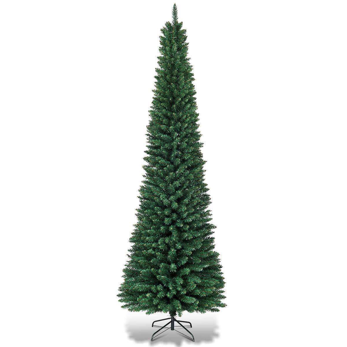 Front. Ecooso - 7ft Slim Artificial Christmas Tree PVC Pencil Shape with Metal Stand for Modern Holiday Spaces - Green.