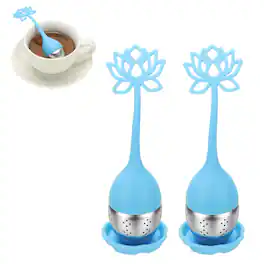 Unique Bargains - 2pcs Lotus Tea Infuser, Stainless Steel Loose-Leaf Steeper w/ Silicone Handle, Reusable Coarse Mesh for Teacups Teapots - Blue