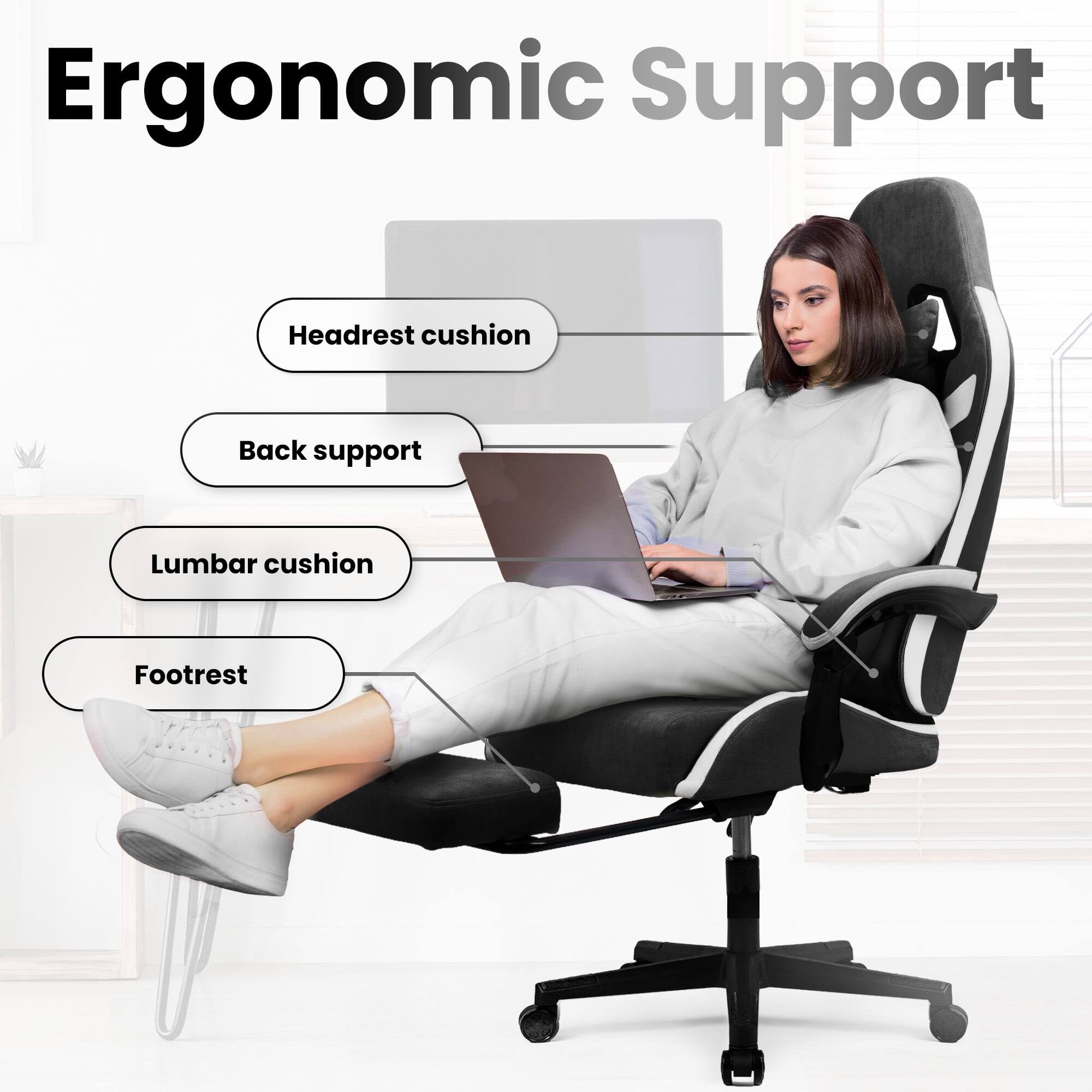 Ergonomic Support

- Headrest cushion
- Back support
- Lumbar cushion
- Footrest