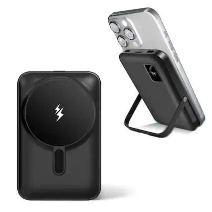 Front. Luckbyte - 10000mAh Magnetic Wireless Power Bank - 20W PD Fast Charging Portable Battery Pack with Foldable Stand for iPhone.