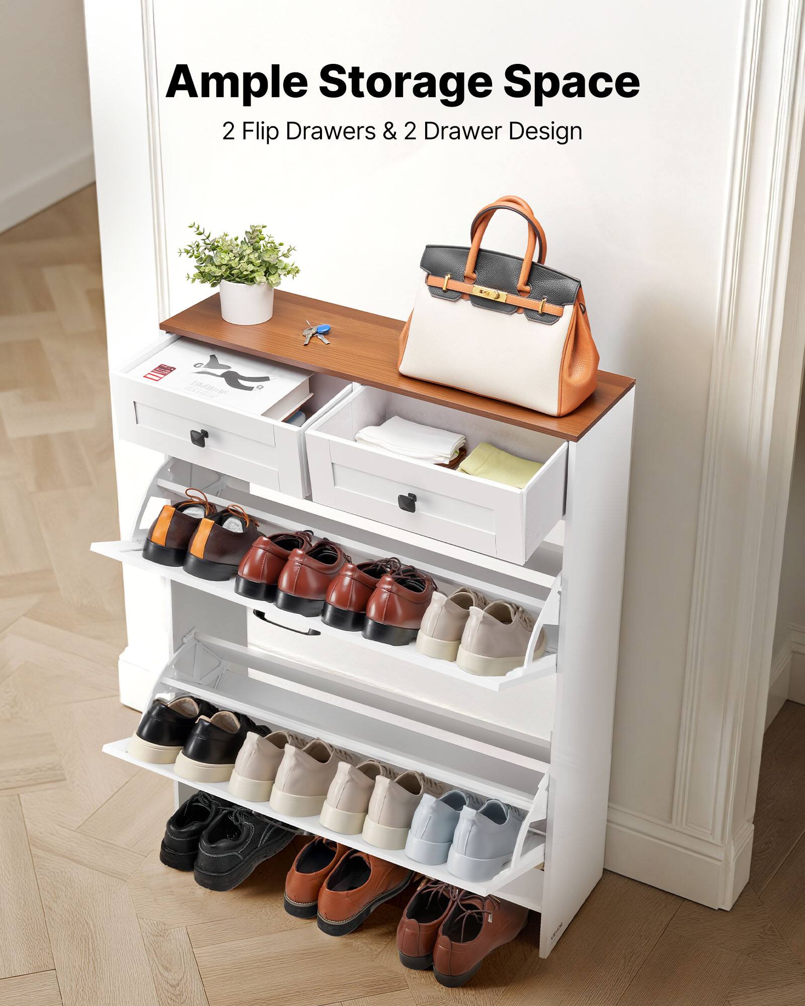 Ample Storage Space  
2 Flip Drawers & 2 Drawer Design