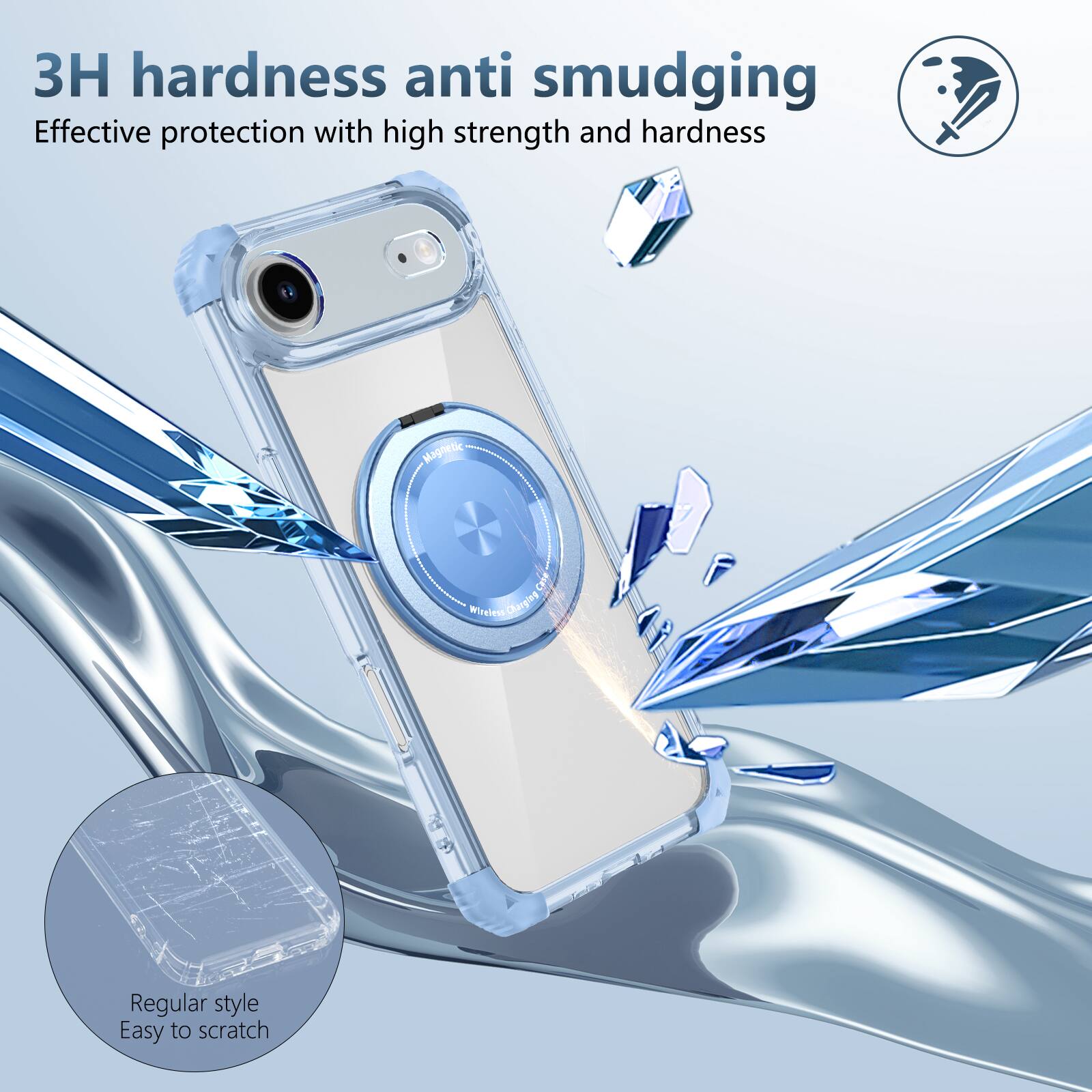 3H hardness anti smudging  
Effective protection with high strength and hardness  
Magnetic Case  
Regular style  
Easy to scratch