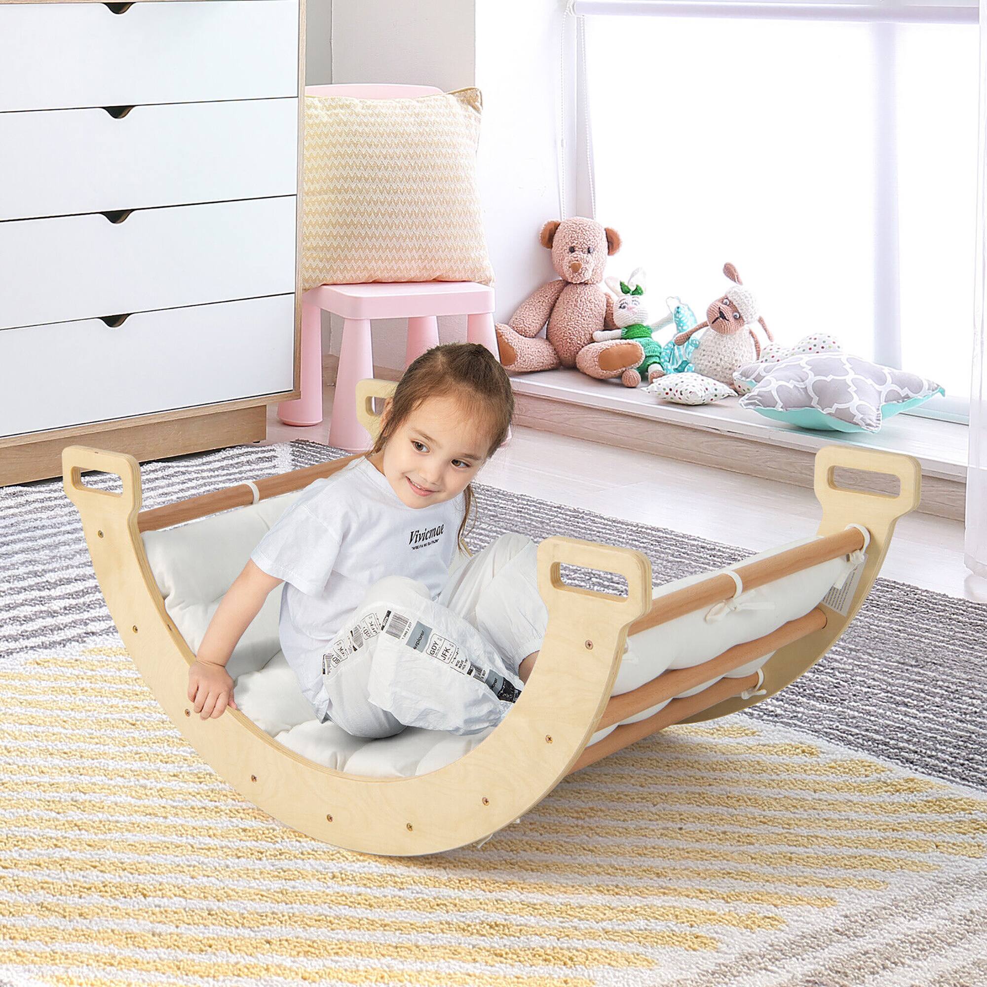 Alt View 2. Gymax - Gymax 2-in-1 Arch Rocker with Soft Cushion Double-Sided Climbing Arch for Toddlers - Natural.