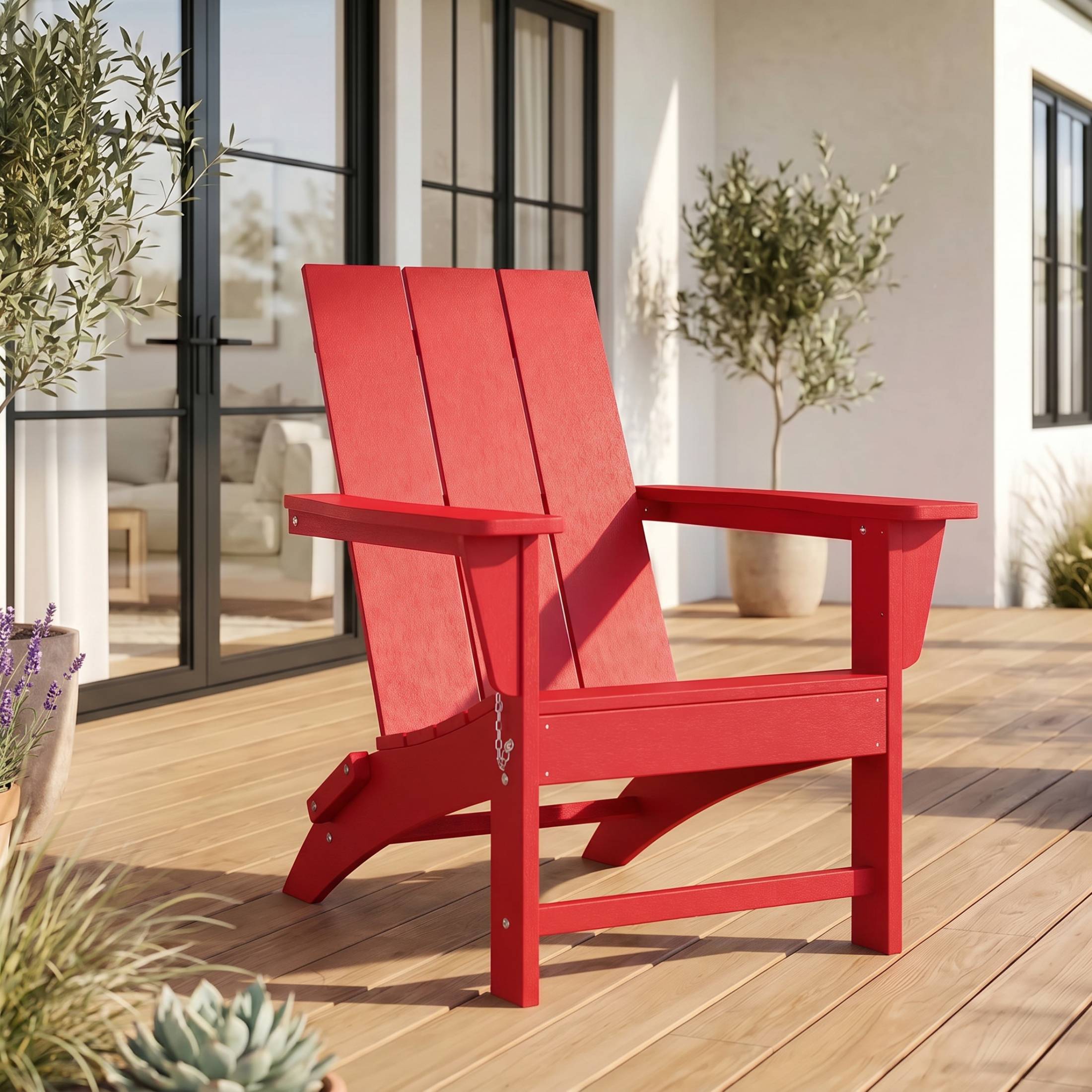 Angle. WestinTrends - WestinTrends Ashore Outdoor HDPE Modern Folding Adirondack Chair - Red.