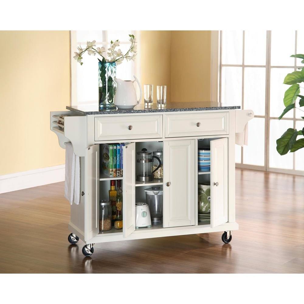 Left. FurniFact - White and Gray Kitchen Cart with Granite Top and Storage Space - White.