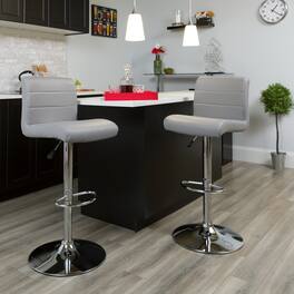 Emma + Oliver - Swivel Rolled Seat Adjustable Height Barstool with Chrome Base - Gray