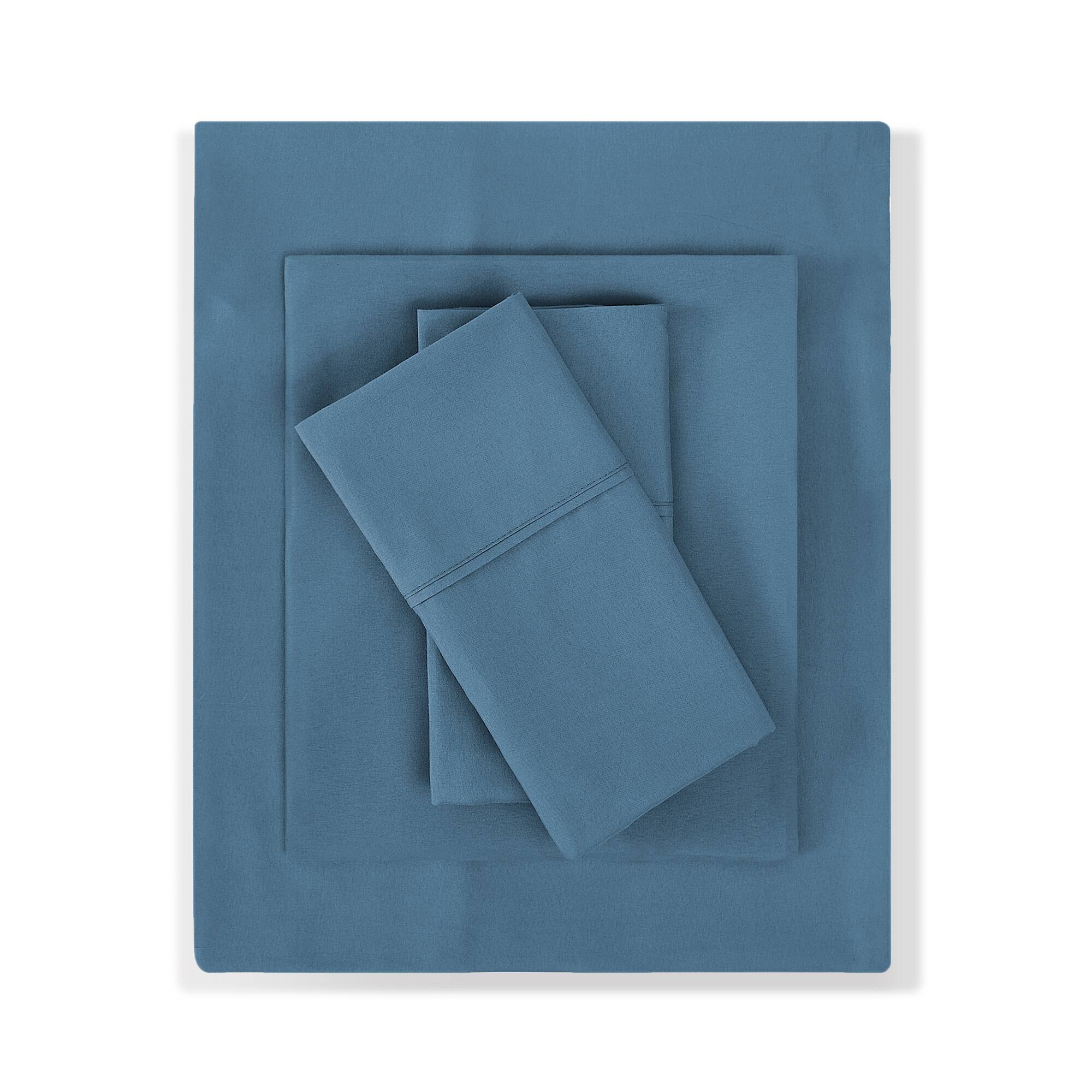 Back. Sweet Home Collection - All Season Reversible Bed-in-A-Bag Solid Color Comforter & Sheet Set, King - Denim.