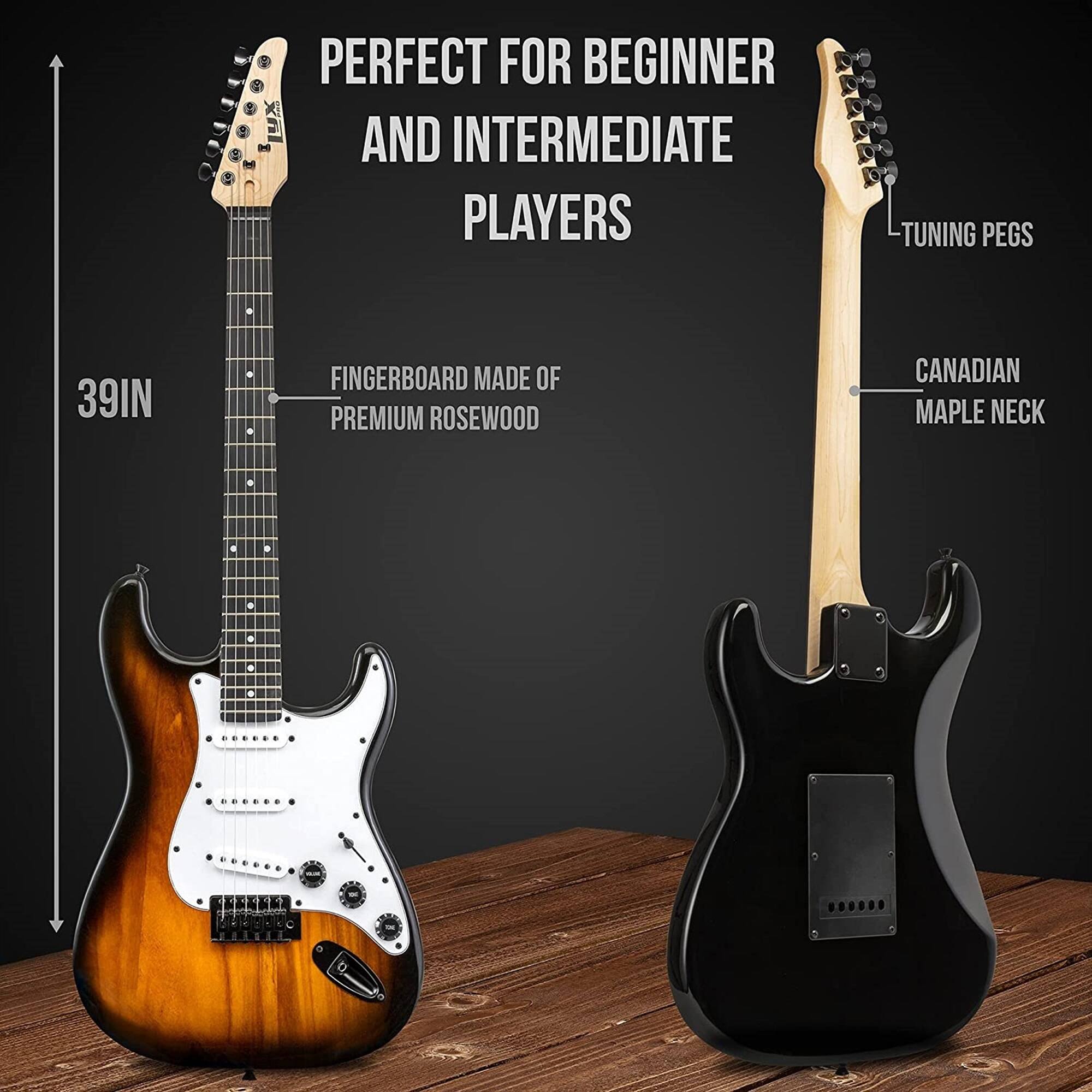 PERFECT FOR BEGINNER AND INTERMEDIATE PLAYERS

TUNING PEGS

39IN

FINGERBOARD MADE OF PREMIUM ROSEWOOD

CANADIAN MAPLE NECK
