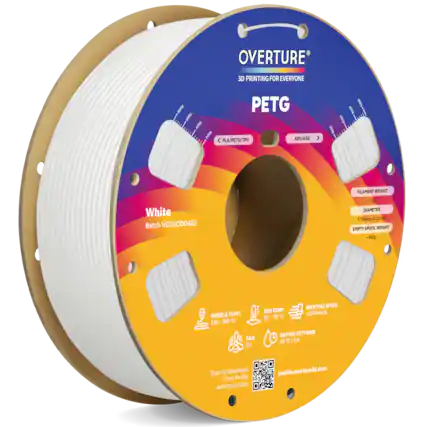 OVERTURE 3D PRINTING FOR EVERYONE
PETG
White
Batch VC03CD0422
FILAMENT WEIGHT: 1kg
DIAMETER: 1.75mm ±0.02mm
EMPTY SPOOL WEIGHT: 142g
NOZZLE TEMP.: 230-260°C
BED TEMP.: 65-70°C
PRINTING SPEED: 300 mm/s
FAN: On
DRYING SETTINGS: 60°C / 5h
SCAN TO DOWNLOAD PRINT PROFILE AND INSTRUCTION
profile.overture3d.com