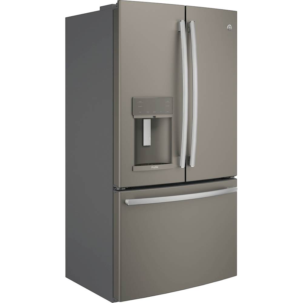 Angle View: GE Profile - 22.1 Cu. Ft. French Door Counter-Depth Refrigerator with Hands-Free AutoFill - Black slate