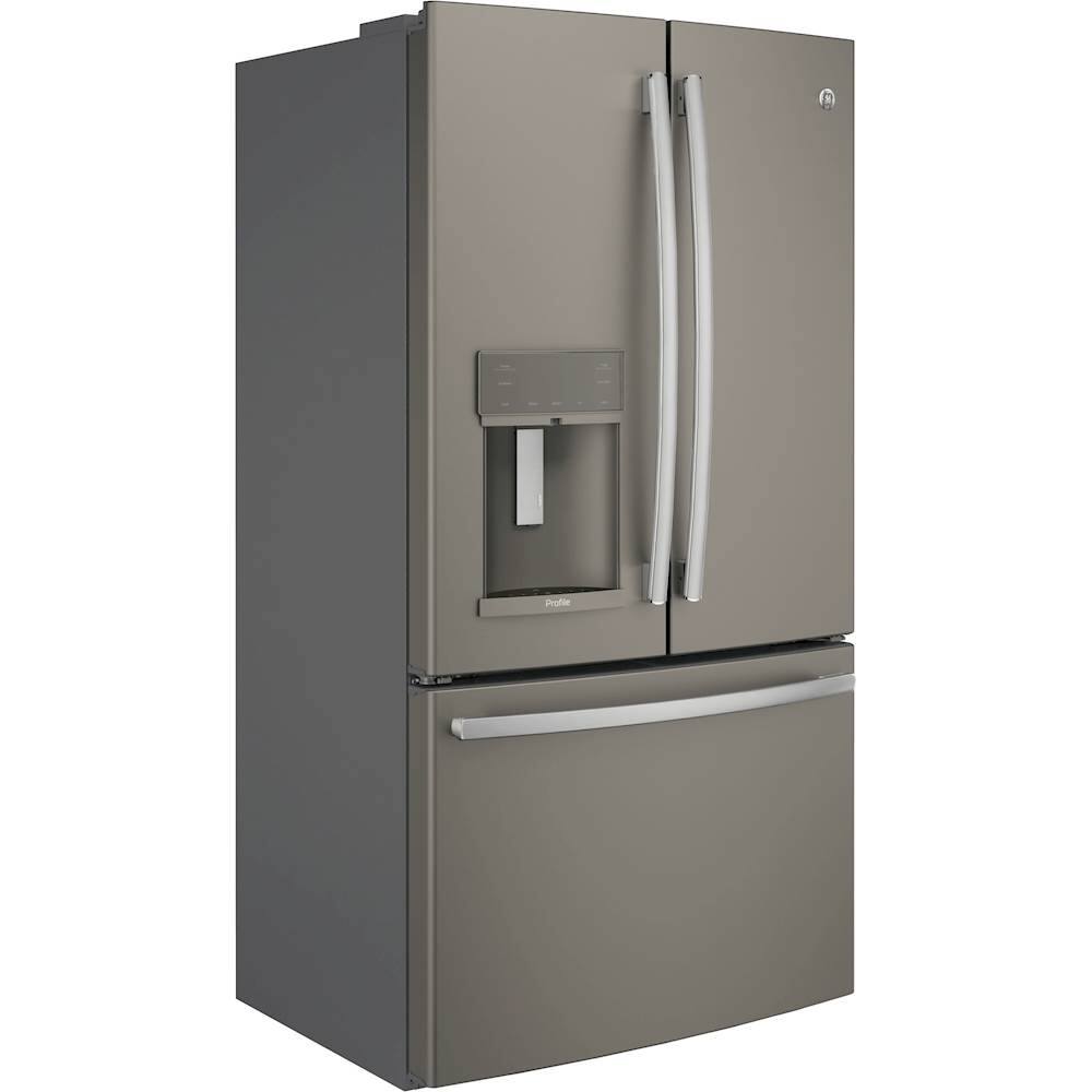 Angle. GE Profile - 22.1 Cu. Ft. French Door Counter-Depth Refrigerator with Hands-Free AutoFill - Fingerprint resistant slate.