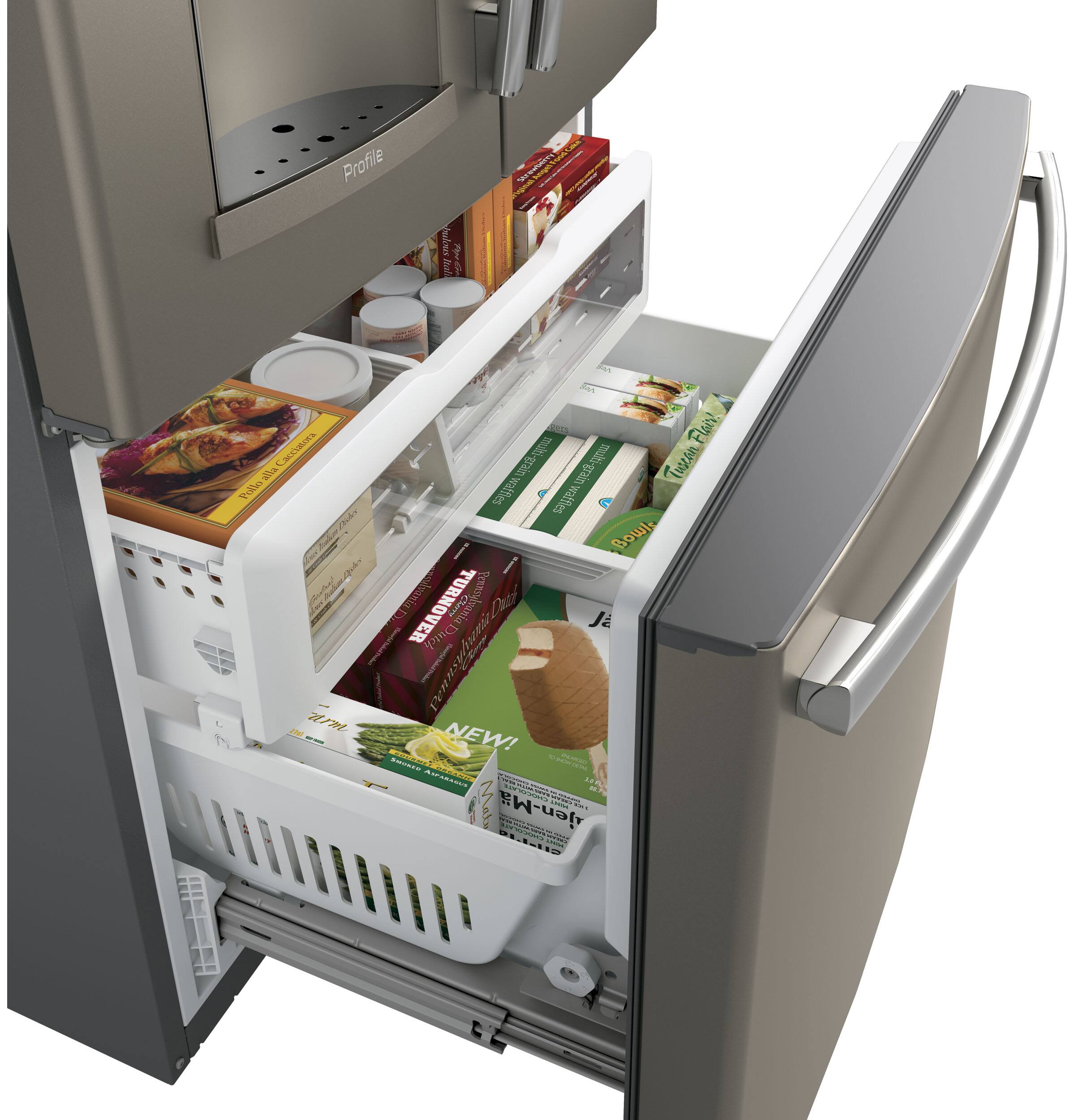 Alt View 5. GE Profile - 27.7 Cu. Ft. French Door Refrigerator with Hands-Free AutoFill - Fingerprint resistant slate.