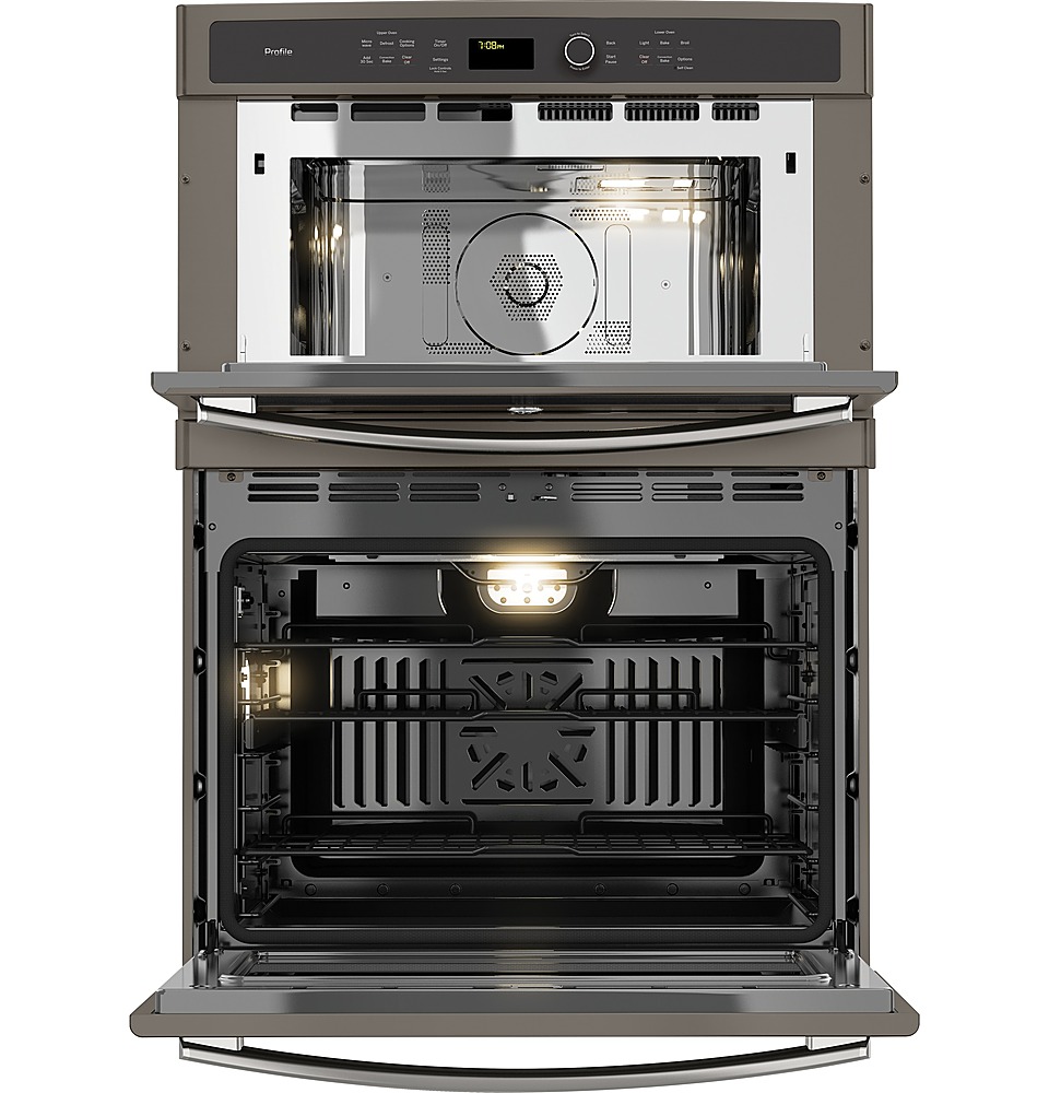 Angle View: GE Profile - 30" Built-In Double Electric Convection Wall Oven with Built-In Microwave - Slate