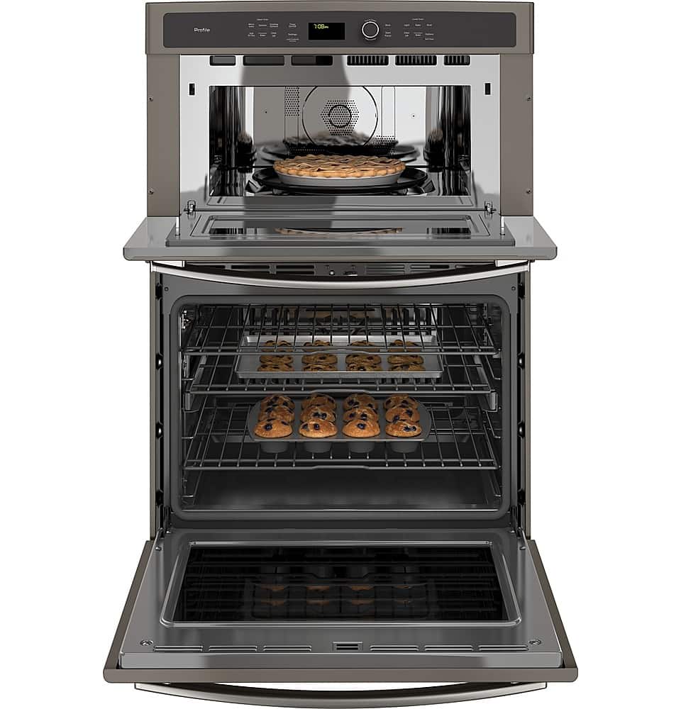 Left. GE Profile - 30" Built-In Double Electric Convection Wall Oven with Built-In Microwave.