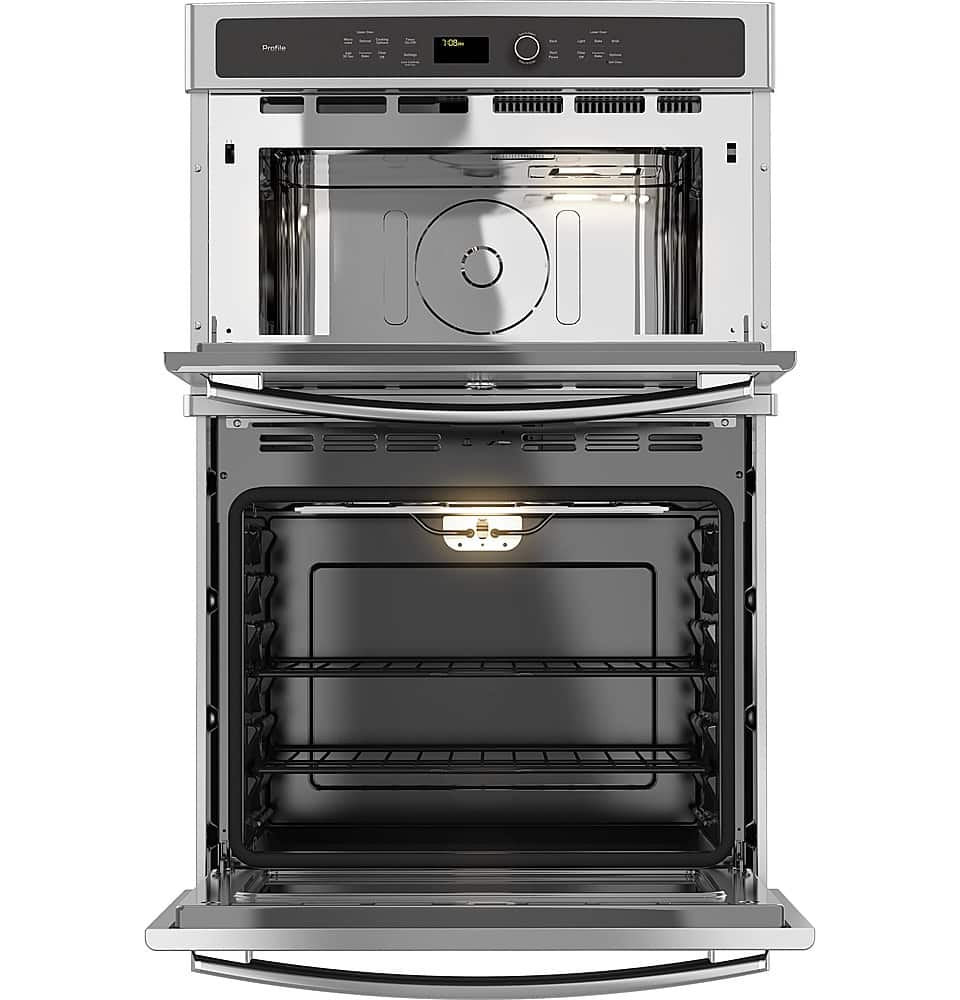 Angle. GE Profile - 27" Built-In Double Electric Convection Wall Oven with Built-In Microwave - Stainless Steel.