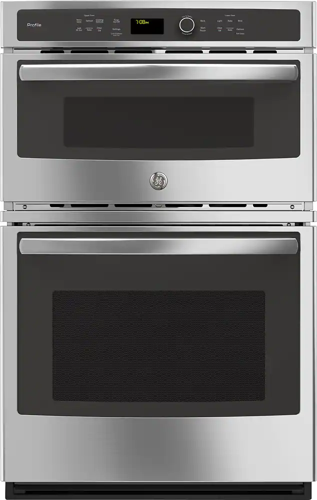 Front. GE Profile - 27" Built-In Double Electric Convection Wall Oven with Built-In Microwave - Stainless Steel.