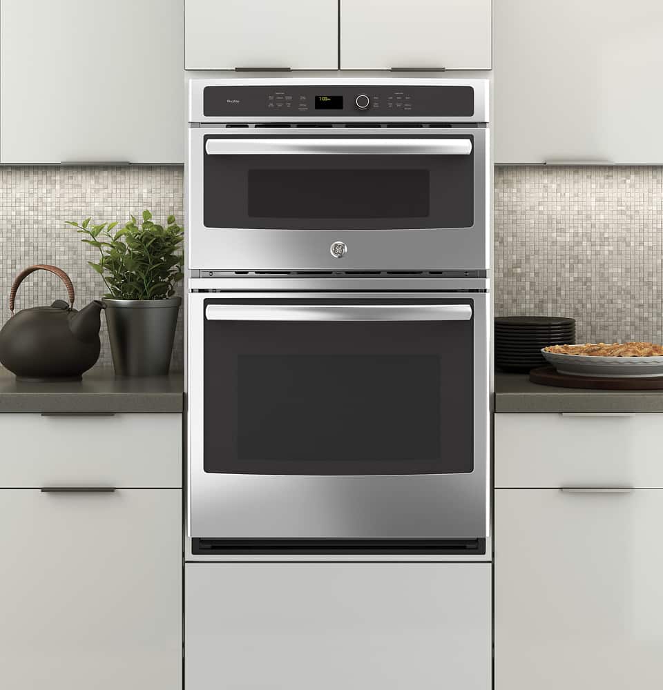 Alt View 12. GE Profile - 27" Built-In Double Electric Convection Wall Oven with Built-In Microwave - Stainless Steel.