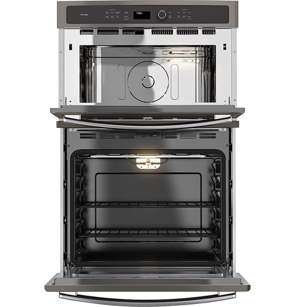 Angle. GE Profile - 27" Built-In Single Electric Convection Wall Oven with Built-In Microwave.