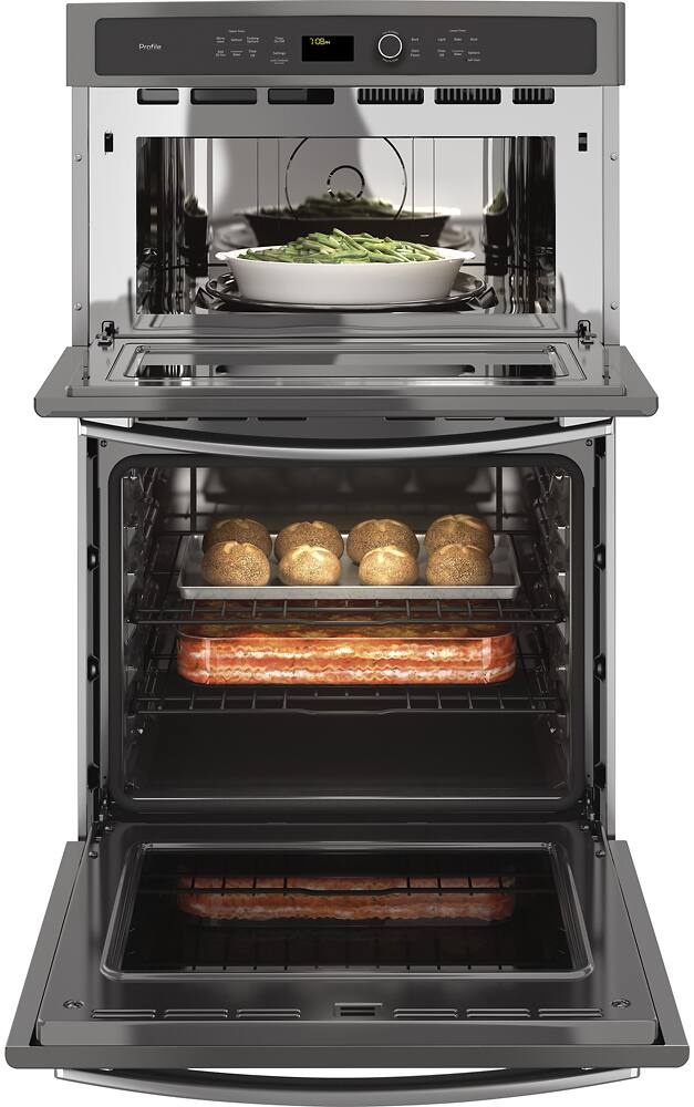 Left. GE Profile - 27" Built-In Single Electric Convection Wall Oven with Built-In Microwave.