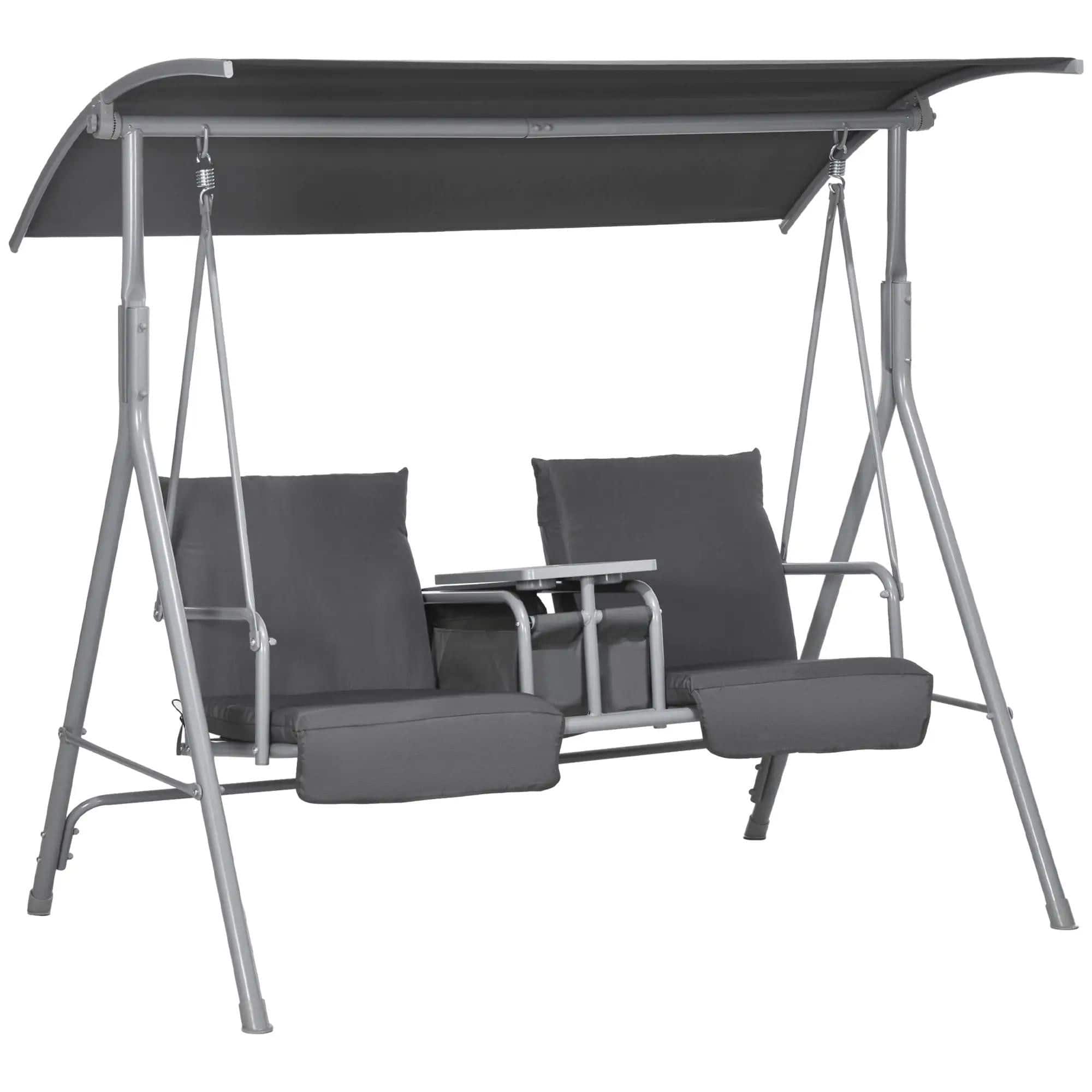 Resenkos - 2-Seater Swing With Canopy & Table, Patio Garden Swing, Poolside Backyard Relaxation, Gray