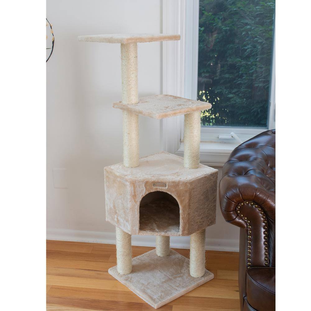 Alt View 1. Armarkat - 48Inch Real Wood Cat Tree In Beige With Perch And Playhouse - Beige.