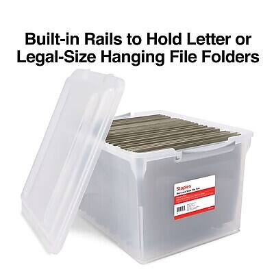 Built-in Rails to Hold Letter or Legal-Size Hanging File Folders

Staples
Storage Box
10" x 13" x 5"