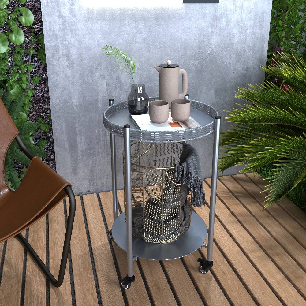 Alt View 2. Loheer - Loheer Round Coffee Table with Wheels 2-Tier Movable Metal Side Table Silver Rolling Nightstand for Living Room Bedroom - Silver.