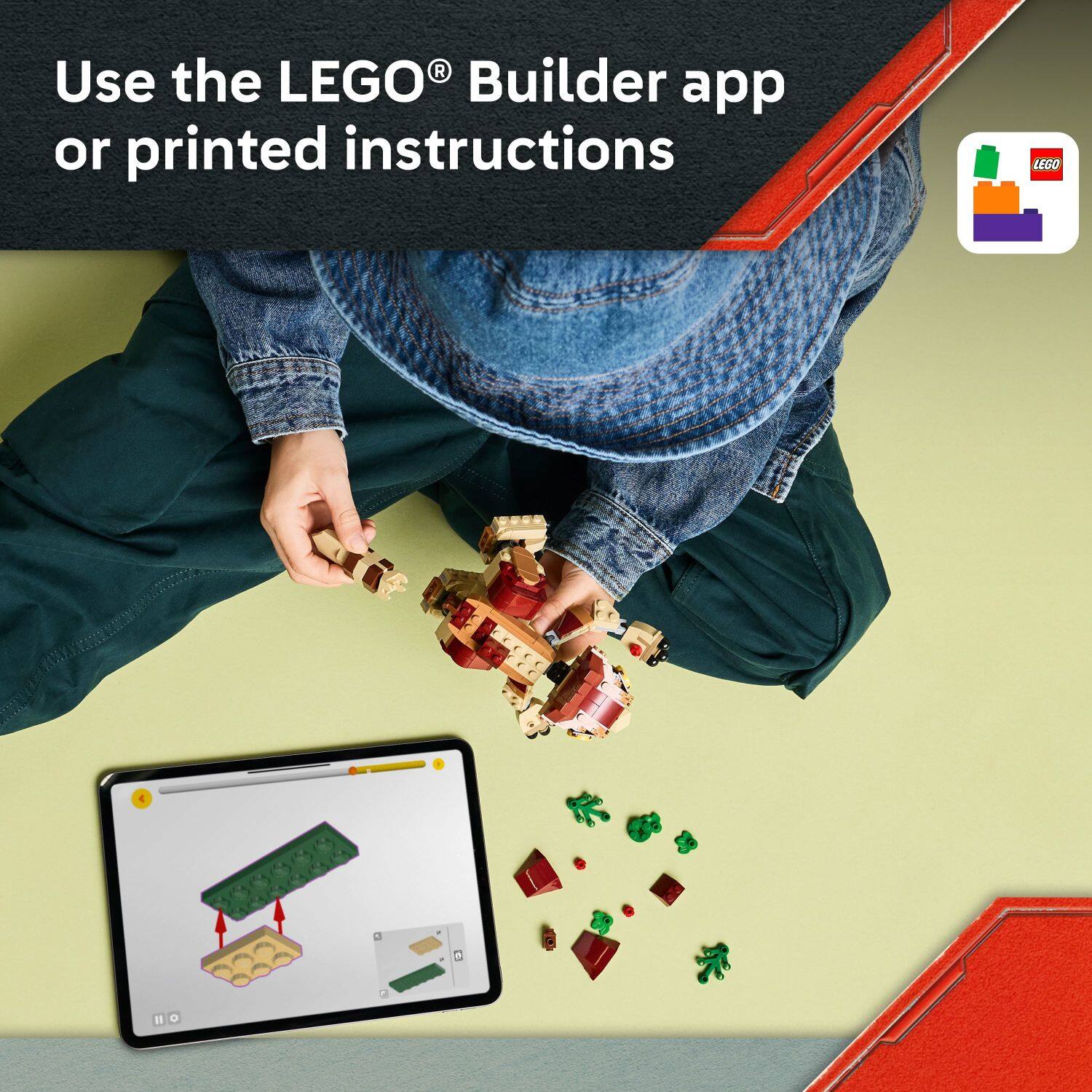 Use the LEGO Builder app or printed instructions for LEGO 4+.