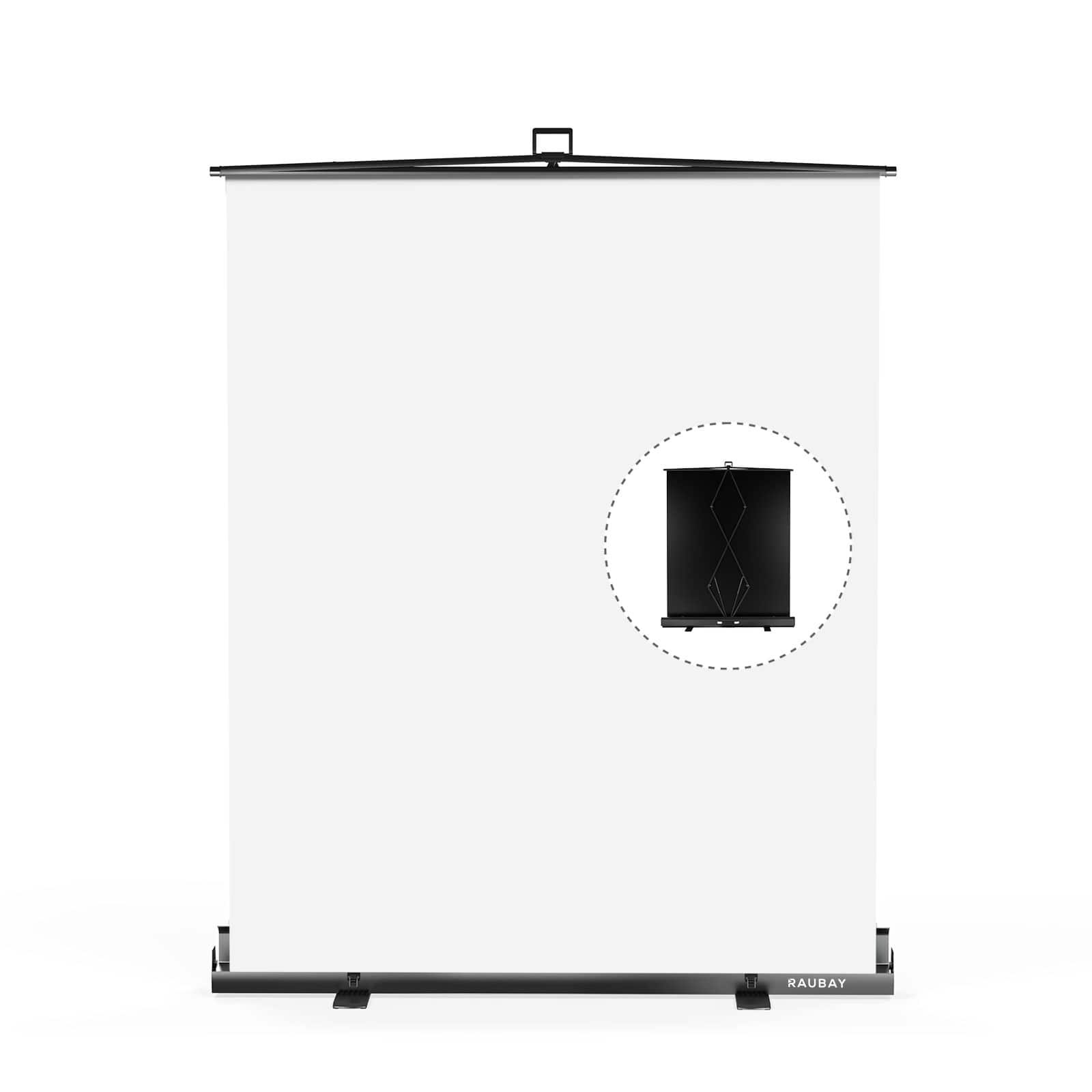 RAUBAY - 5′x 6.9′ Collapsible Screen Backdrop Portable Retractable Panel Photo Background with Stand - White