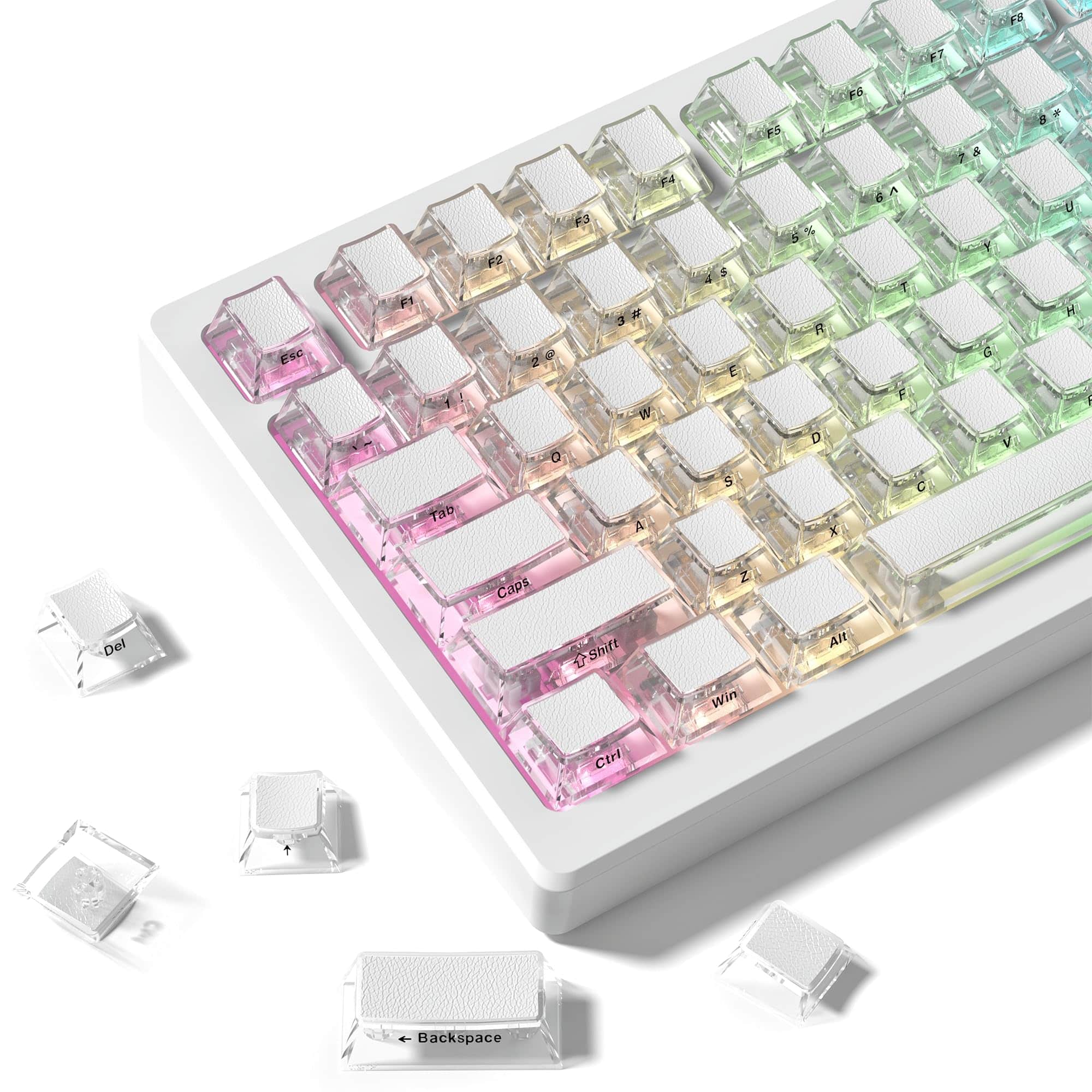 Cedar Assembly - Pink Jade Keycaps Double Shot Pbt Crystal Set Ceramic Custom Keycap Translucent Cherry Profile Key Caps For - White Leather-Texture