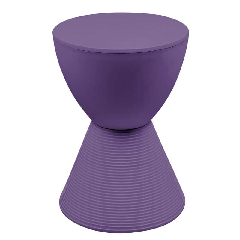 LeisureMod - Boyd Modern Round Hourglass Accent Side Table, Drum Storage Table with Ribbed Base for Indoor/Outdoor - Purple