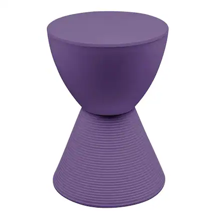 Front. LeisureMod - Boyd Modern Round Hourglass Accent Side Table, Drum Storage Table with Ribbed Base for Indoor/Outdoor - Purple.