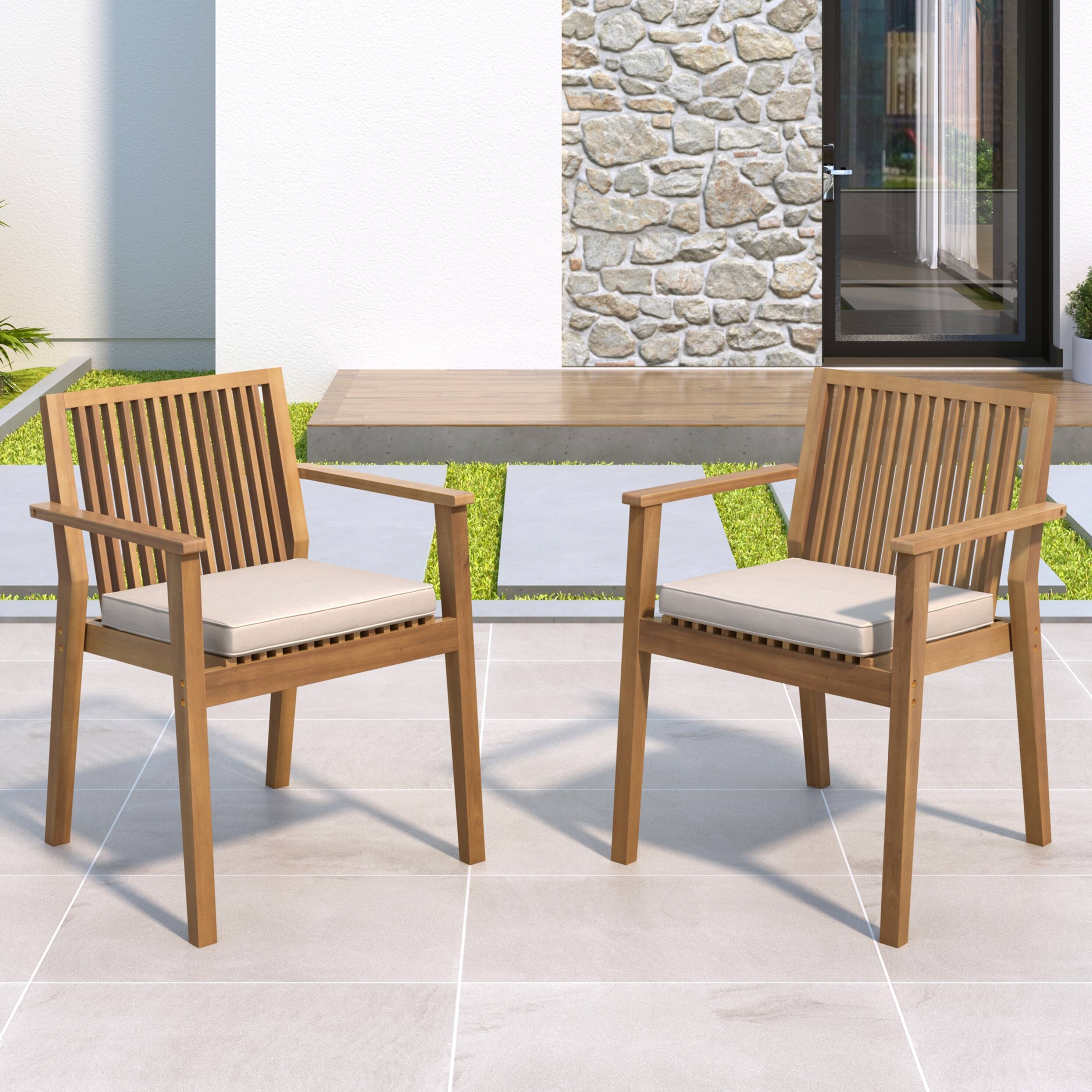 Alt View 2. Whisen - Patio Dining Chairs Set of 2, Ergonomic Acacia Wood Outdoor Seating, 400 lbs Capacity - Beige|Brown.