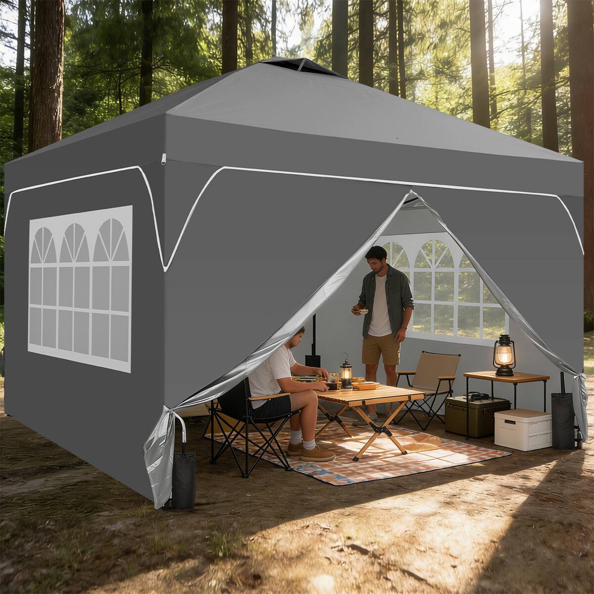 Angle. Ainfox - Ainfox 10x10 FT Pop up Canopy Tent Shelter with 1-Button Push,4 Removable Sidewalls & Sandbags for Outdoor Events - Gray.