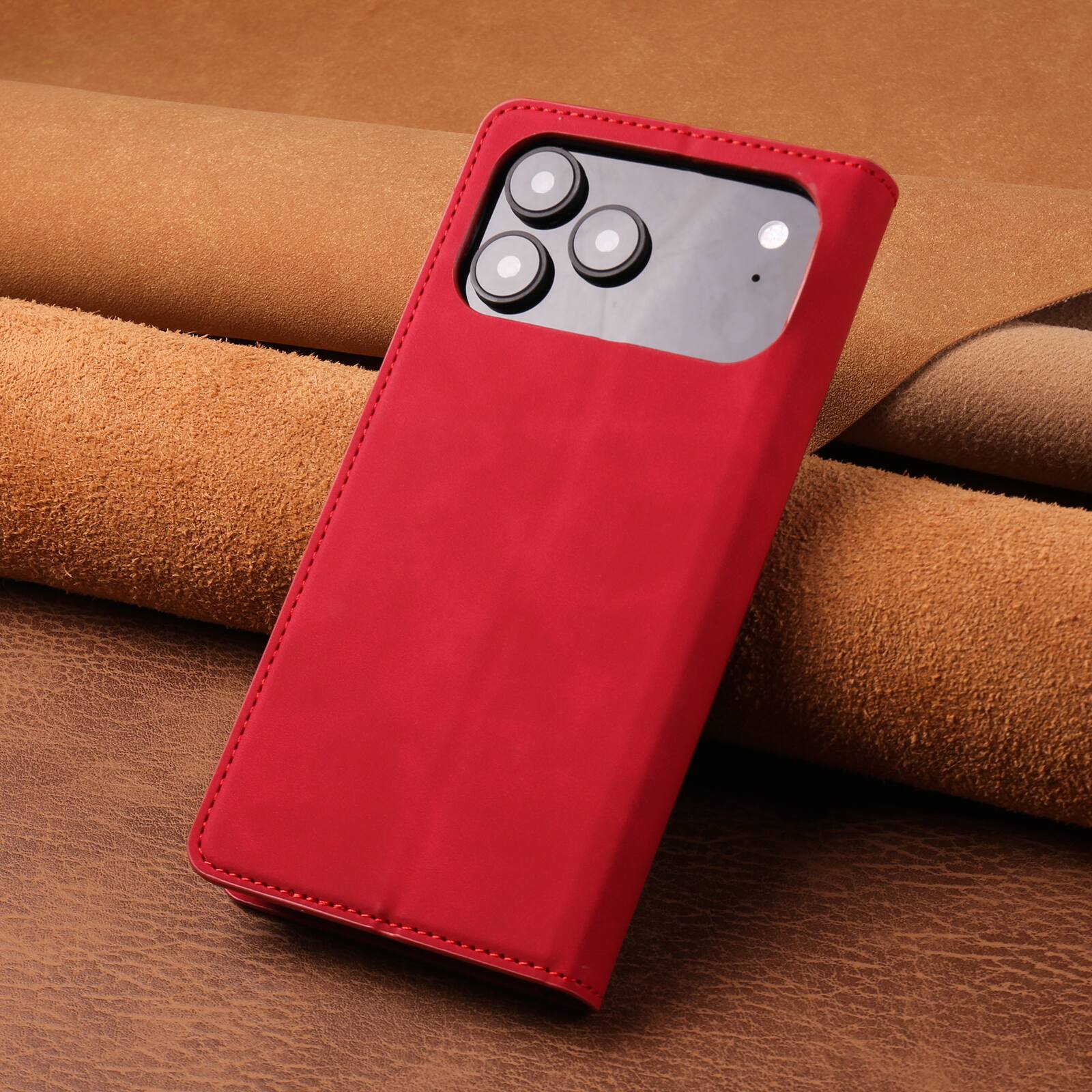 Alt View 1. Dteck - Magnetic Case For iPhone 18 Pro Max, Shockproof Wallet Card Pocket Viewing Kickstand Protective Folio PU Leather Cover - Red.