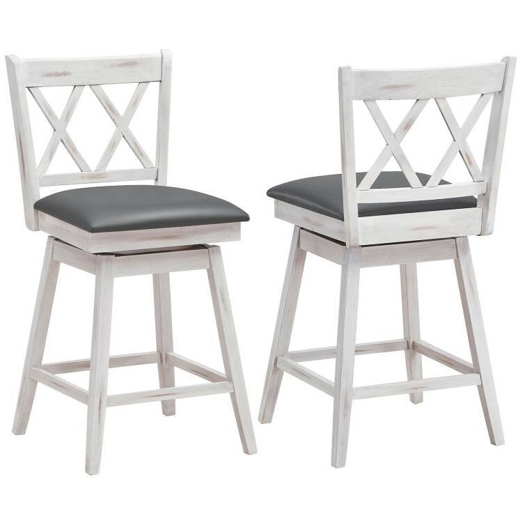 Angle. Hivvago - Set of 2 White Wood 24-in Counter Height Farmhouse Swivel Cushion Seat Barstools - White.
