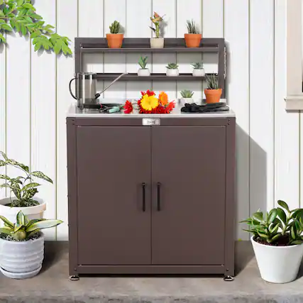 Front. FEASTO - Garden Potting Bench - Brown.