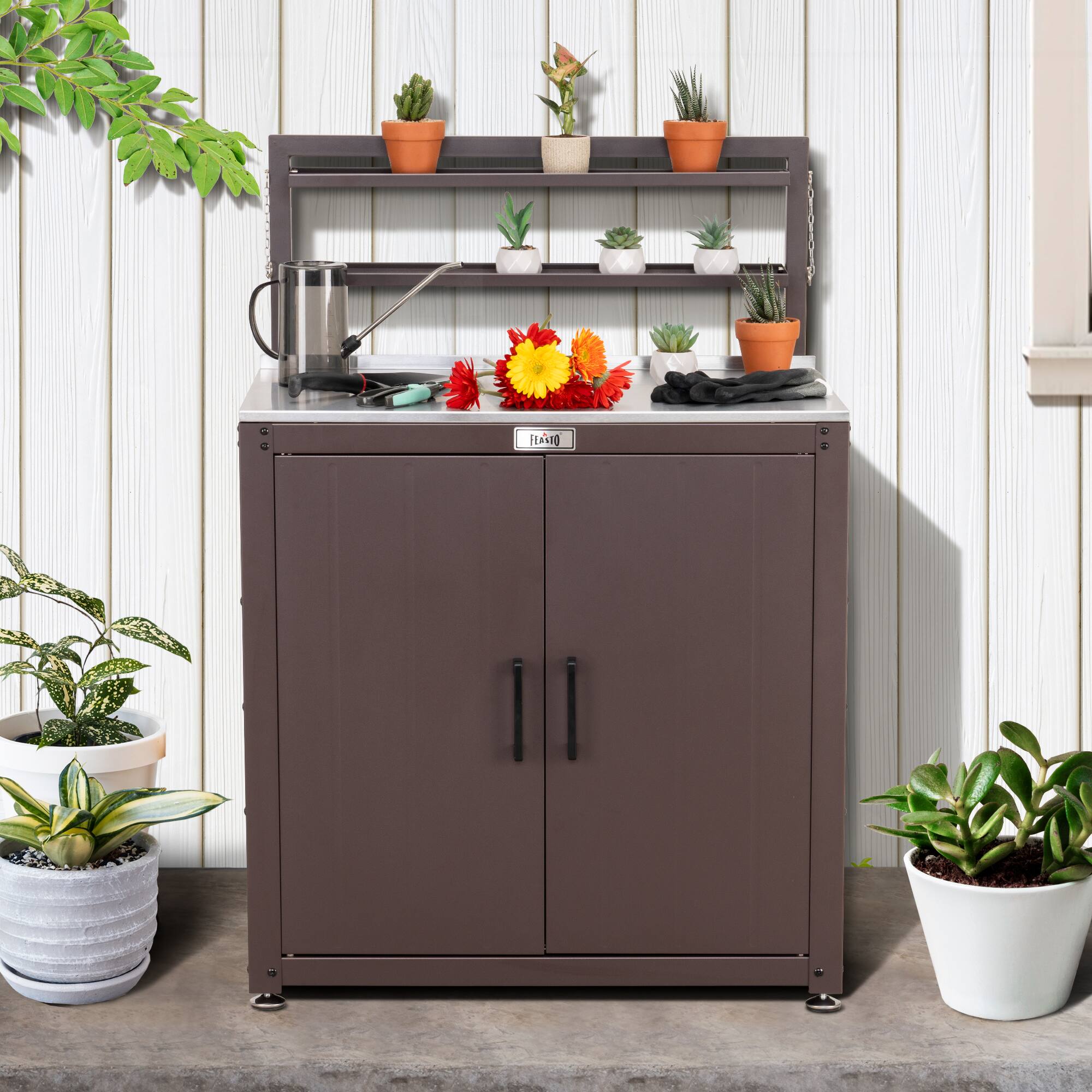 Front. FEASTO - Garden Potting Bench - Brown.