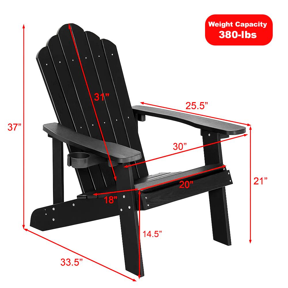 Left. Hivvago - Outdoor All-Weather HIPS Adirondack Chair with Integrated Cup Holder - Black.